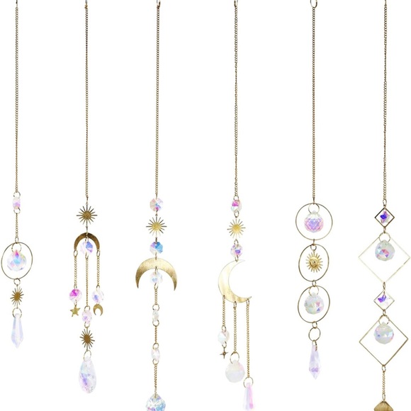 Boho Crystal Suncatcher Moon Chain Pendant Prisms for Window Party Garden Decor - Picture 4 of 6